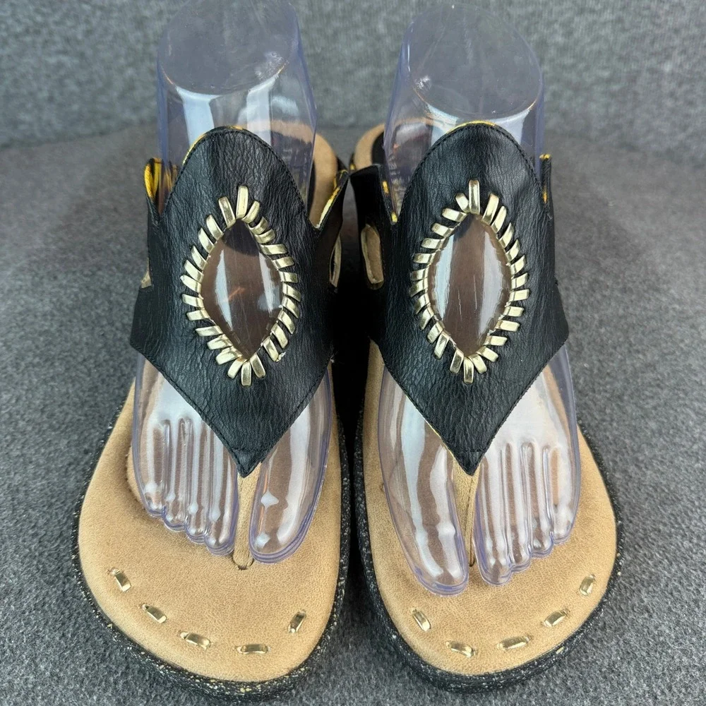 Modzori Reversibles Leopard Black Wedge Sandals Thong Women's Size 9